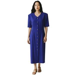 Kasper ASL Purple Button Down Midi Dress 16 Gold Buttons Career Wedding Guest